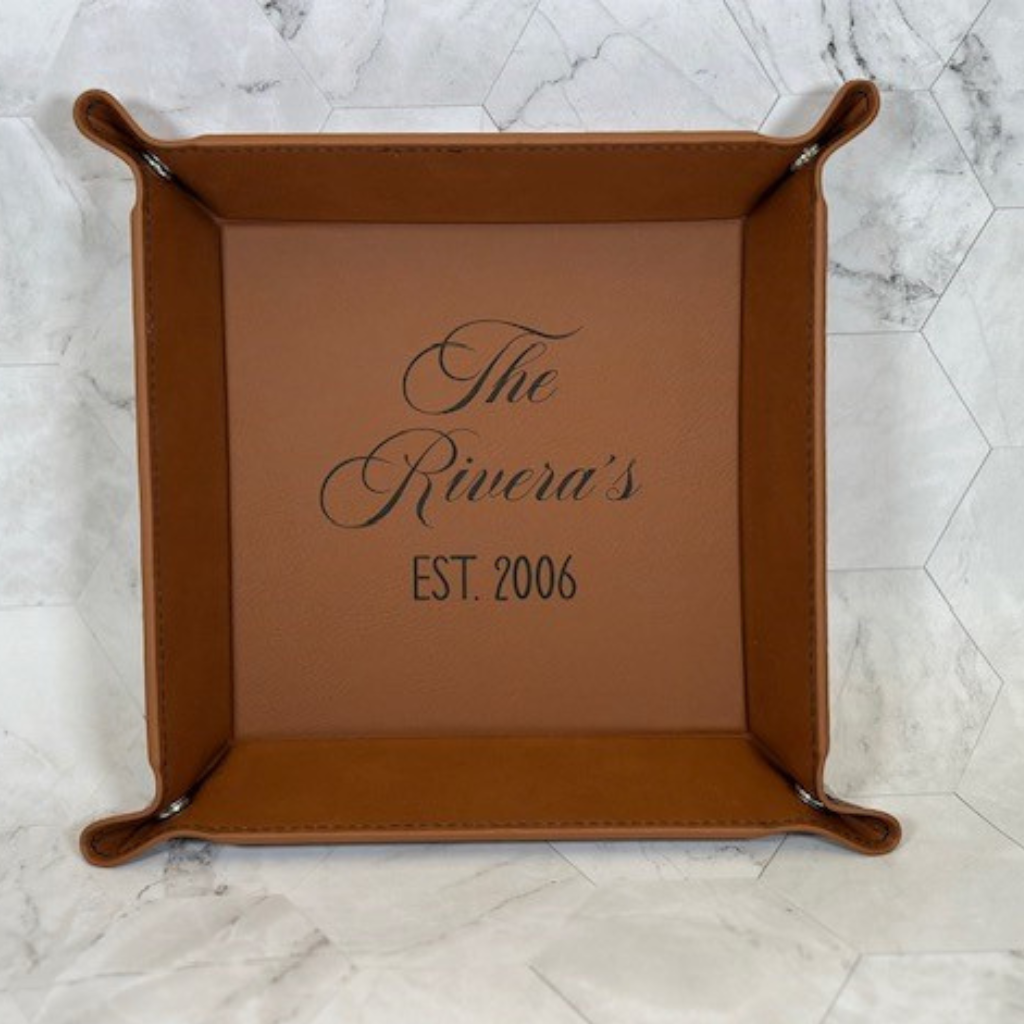 Personalized Leather Catchall Tray – Custom Laser Engraved Valet Tray