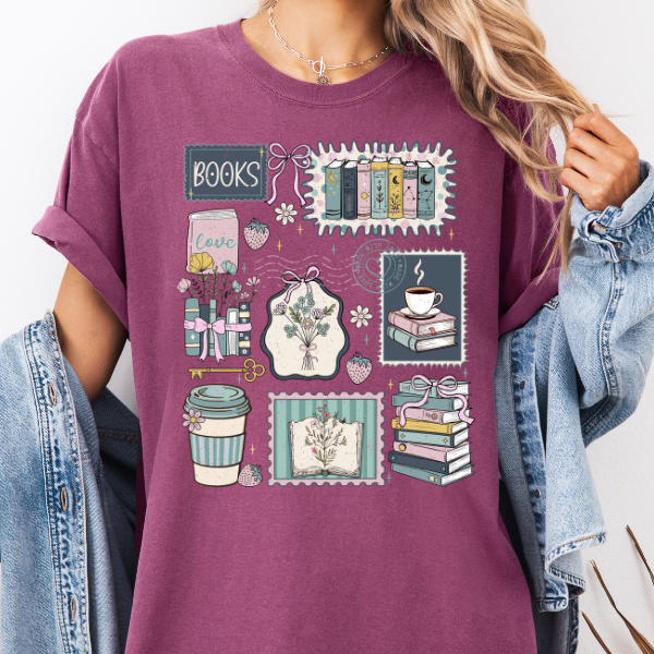 Cozy Book Lover Graphic Tee – Cute Reading Aesthetic Shirt, Books & Coffee Lover Comfort Color Tee