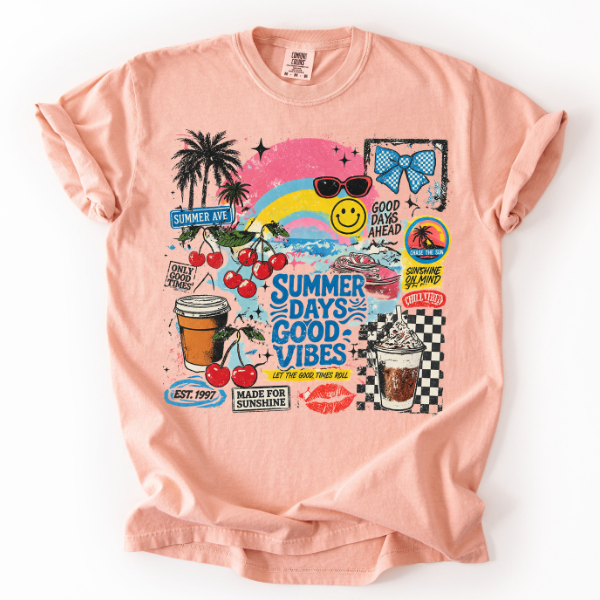Summer Days Good Vibes Graphic Tee – Trendy Retro Summer Shirt
