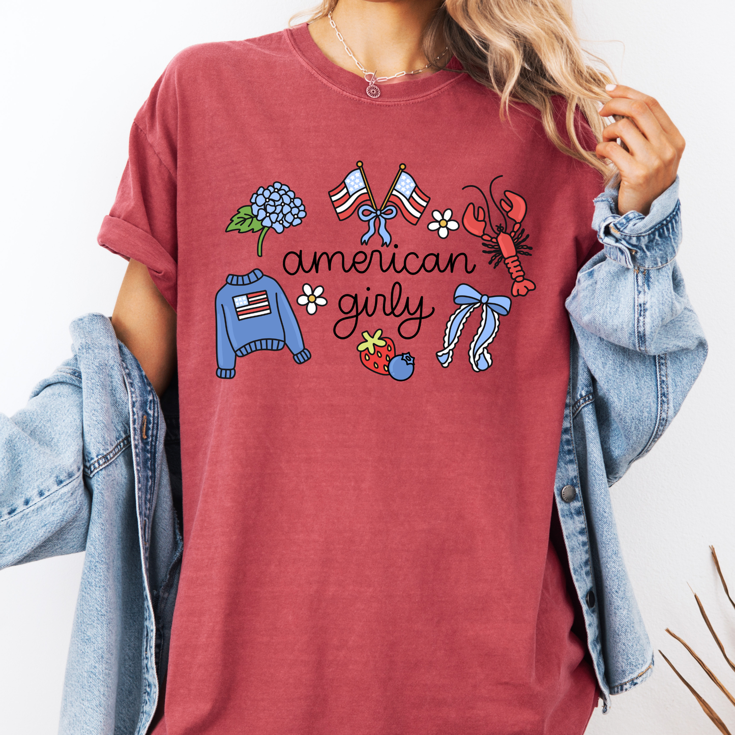 American Girly Shirt, Coquette 4th of July Tee, Cute Patriotic Shirt, Girly USA Graphic Tee, Preppy Summer Shirt