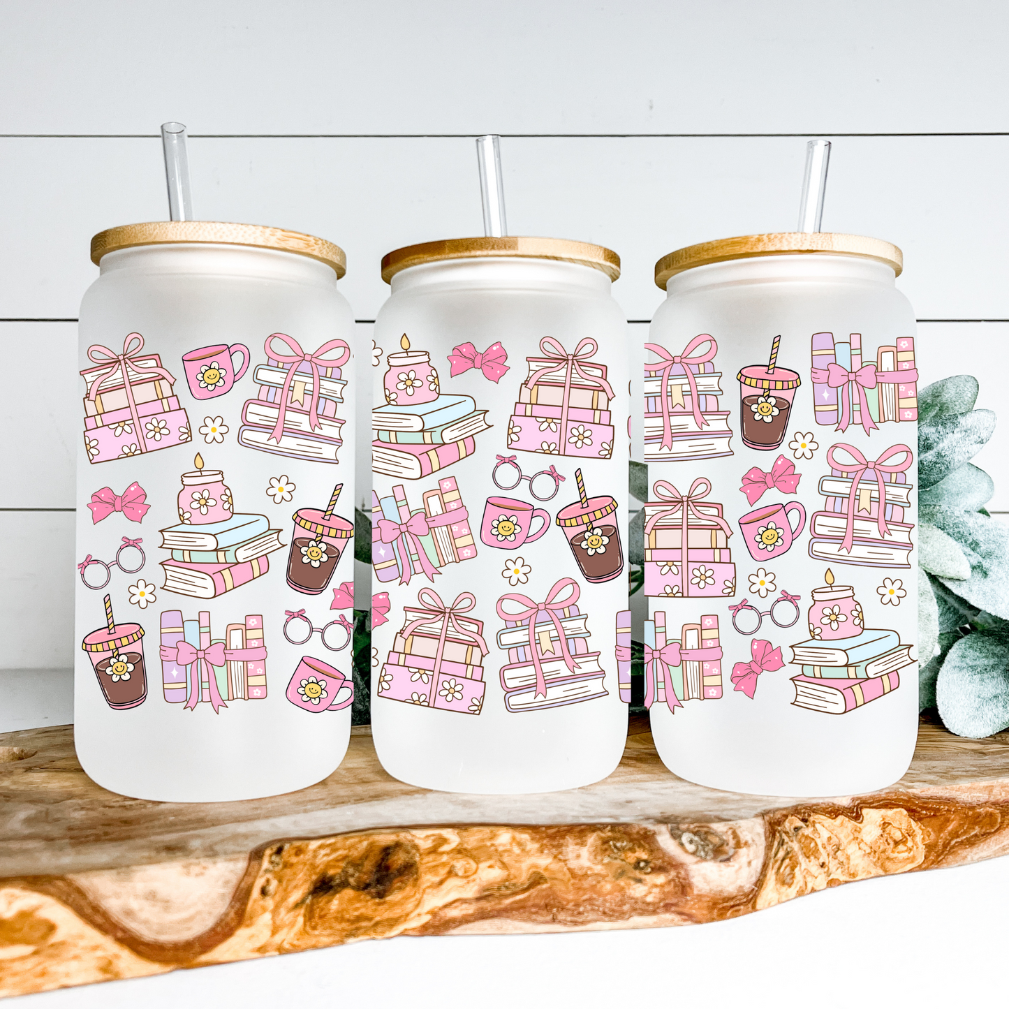 Iced Coffee and Books Floral Glass Tumbler