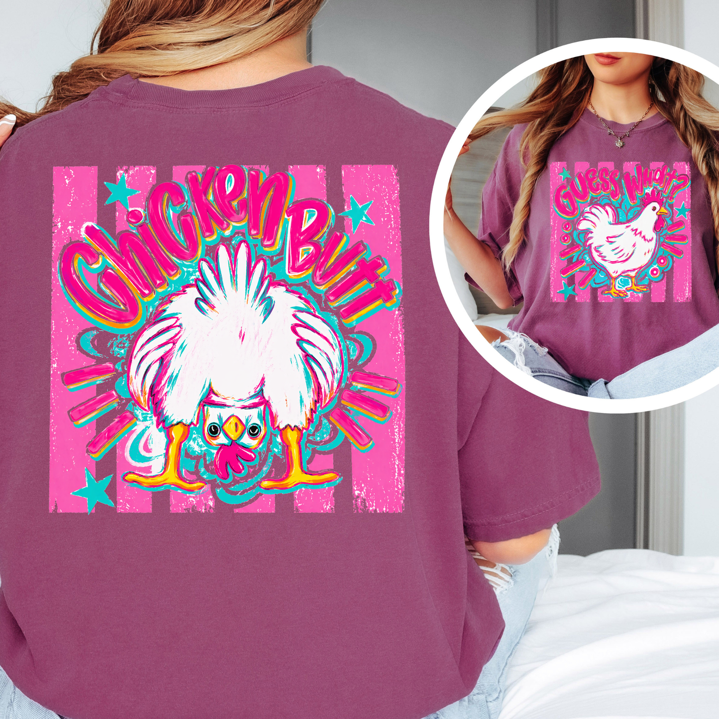 Guess What Chicken Butt Shirt – Funny Retro Chicken Graphic Tee