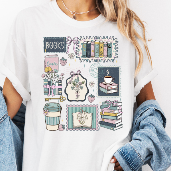 Cozy Book Lover Graphic Tee – Cute Reading Aesthetic Shirt, Books & Coffee Lover Comfort Color Tee