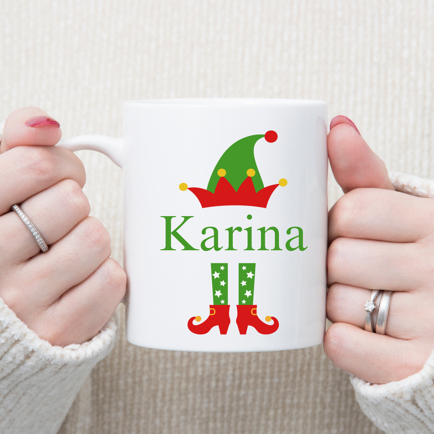Personalized Elf Mug – Custom Name Winter Mug, Christmas Holiday mug, Holiday Gift for Kids & Adults