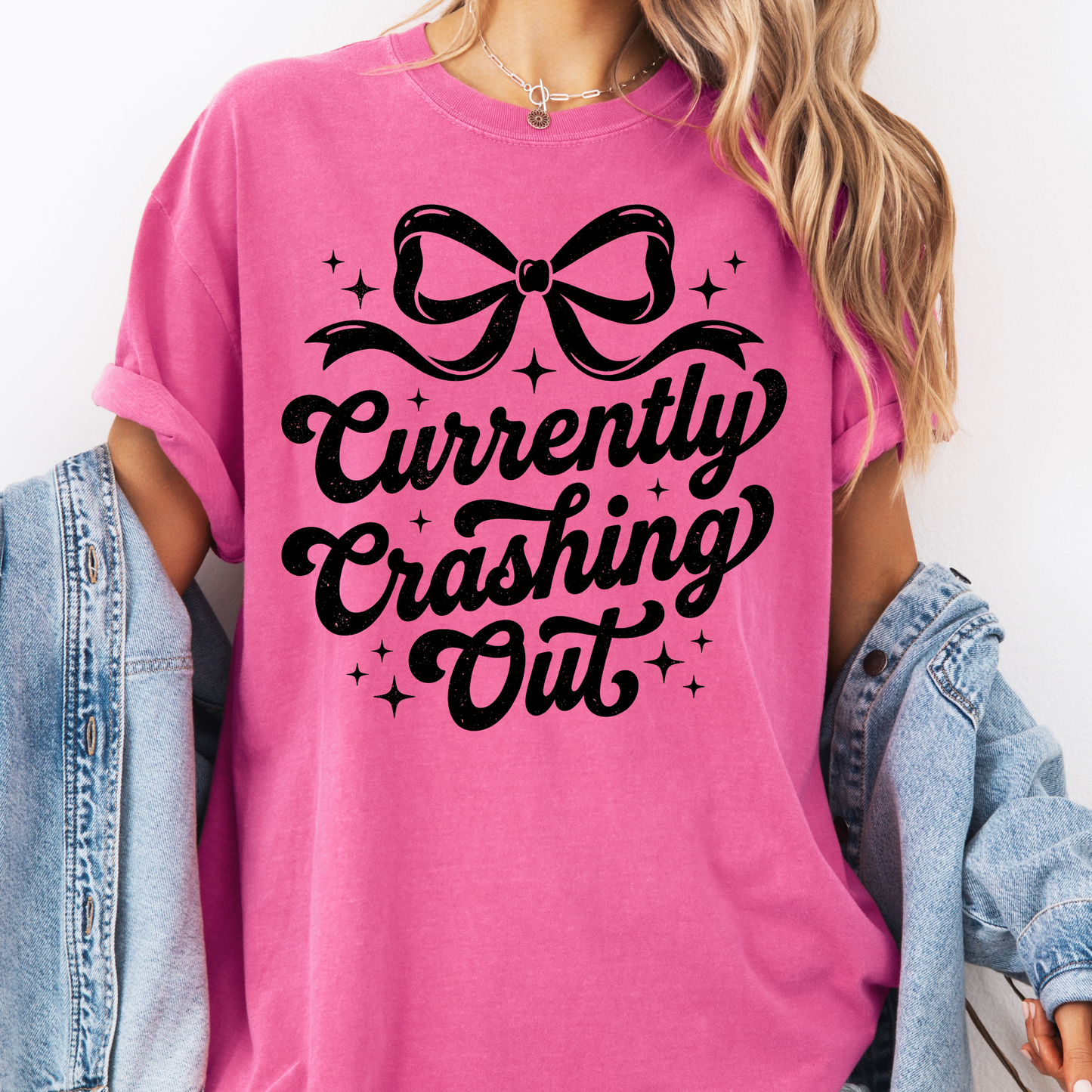Currently Crushing It Graphic T-Shirt – Trendy Pink Bow Tee for Women, Cute Girly Statement Shirt, Casual Everyday Outfit Top
