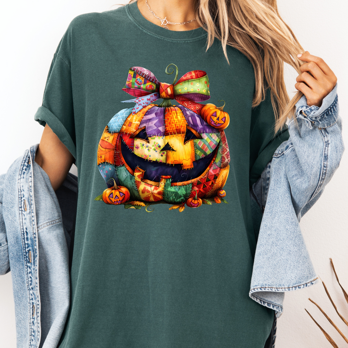 Patchwork Jack-o’-Lantern Comfort Color T-shirt | Cozy Fall Pumpkin tees| Fall Pumpkin shirts | Cute Colorful Halloween tees