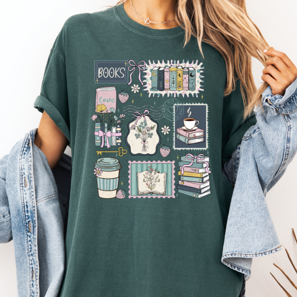 Cozy Book Lover Graphic Tee – Cute Reading Aesthetic Shirt, Books & Coffee Lover Comfort Color Tee