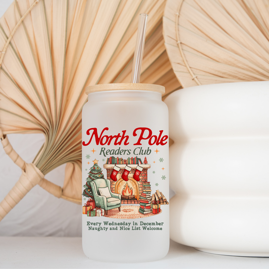 North Pole Christmas Readers Club Coffee Mug – Holiday Glass Cup, Book Lover Christmas Gift, Festive Hot Cocoa & Coffee Mug