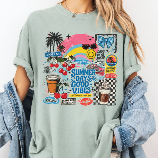 Summer Days Good Vibes Graphic Tee – Trendy Retro Summer Shirt