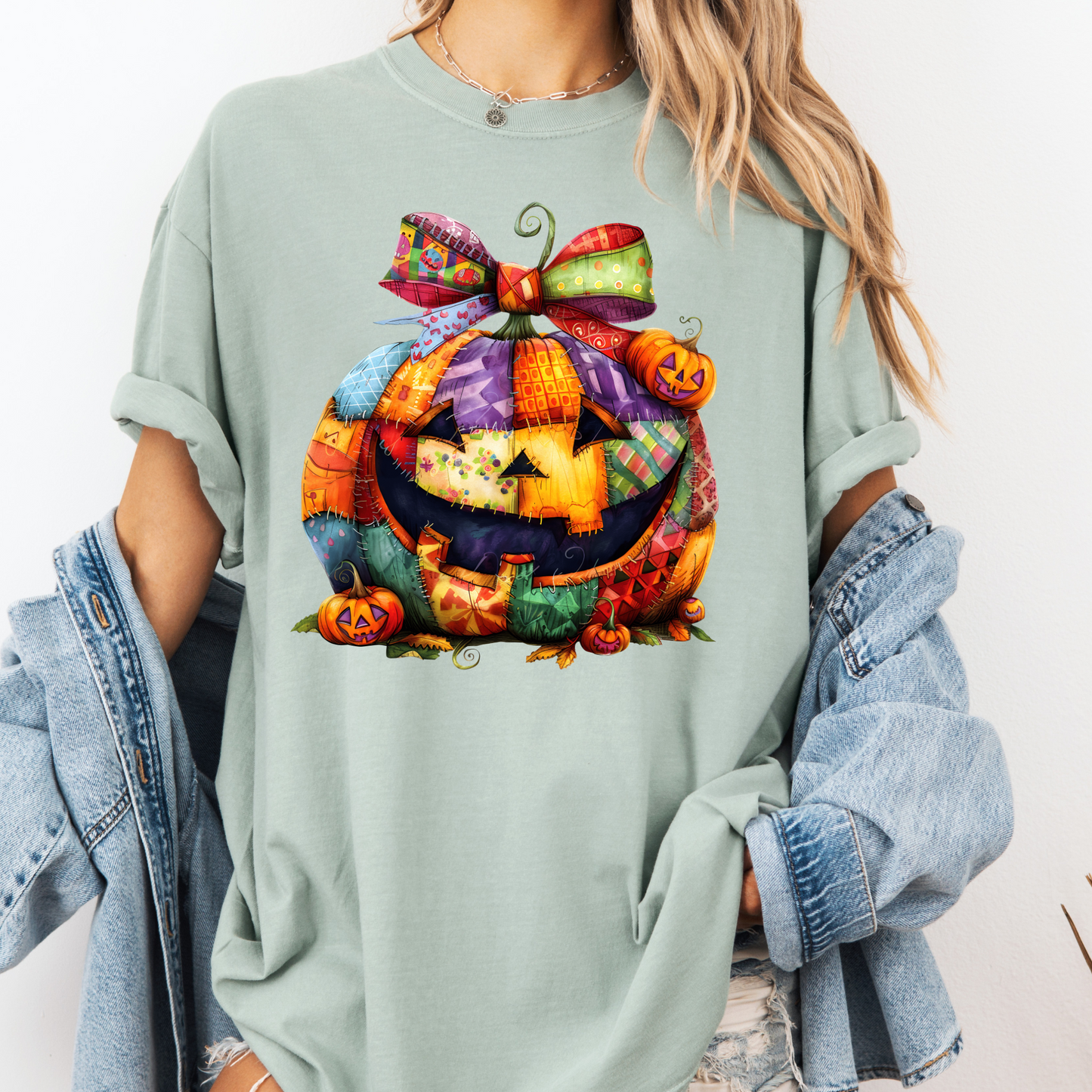 Patchwork Jack-o’-Lantern Comfort Color T-shirt | Cozy Fall Pumpkin tees| Fall Pumpkin shirts | Cute Colorful Halloween tees