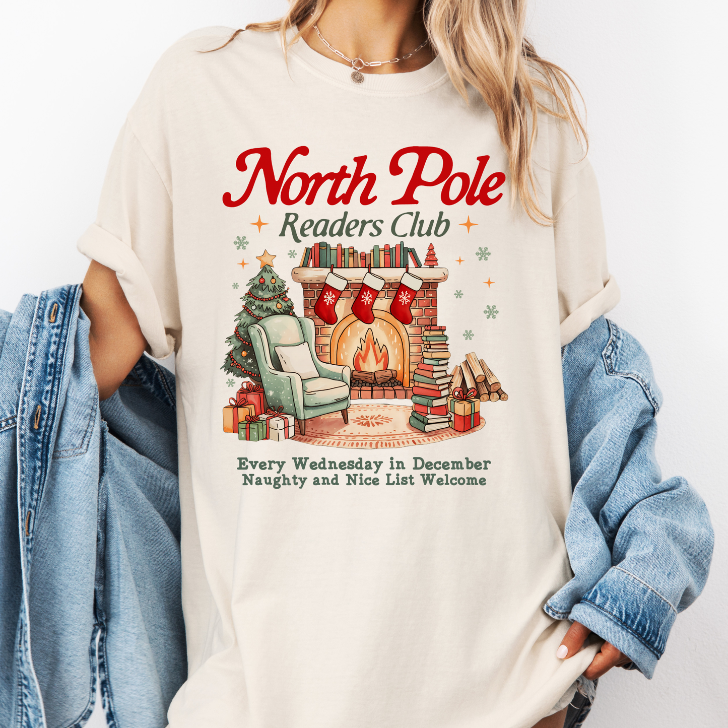 North Pole Book Club Christmas T-Shirt | Comfort Colors Holiday Book Lover Tee