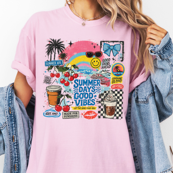 Summer Days Good Vibes Graphic Tee – Trendy Retro Summer Shirt