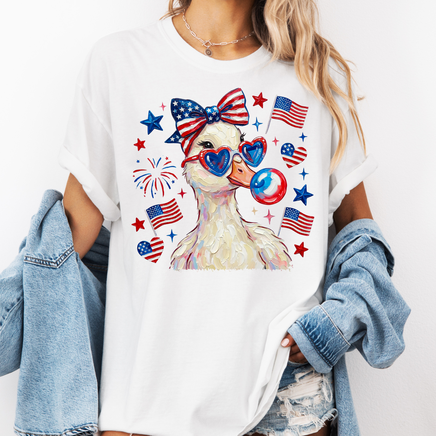 Patriotic Duck Shirt, Funny 4th of July Duck Tee, Cute USA Animal Shirt, Trendy Graphic Tee, Summer Shirt