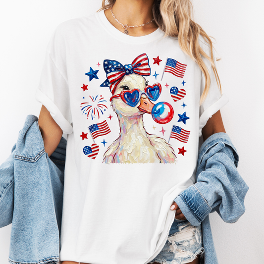 Patriotic Duck Shirt, Funny 4th of July Duck Tee, Cute USA Animal Shirt, Trendy Graphic Tee, Summer Shirt