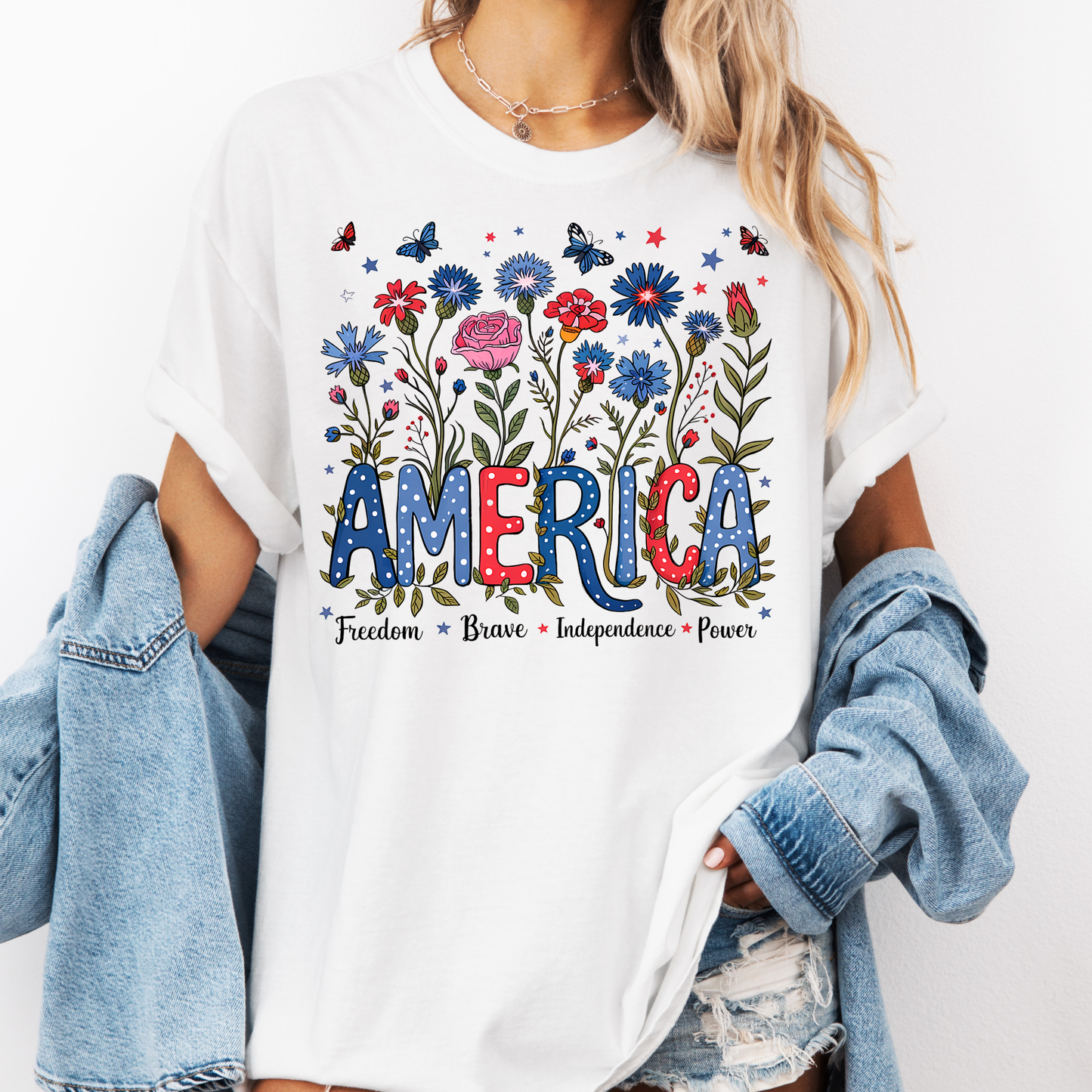 Floral America Shirt, Patriotic Flower Tee, 4th of July Floral Shirt, Cute USA Shirt, Summer Graphic Tee