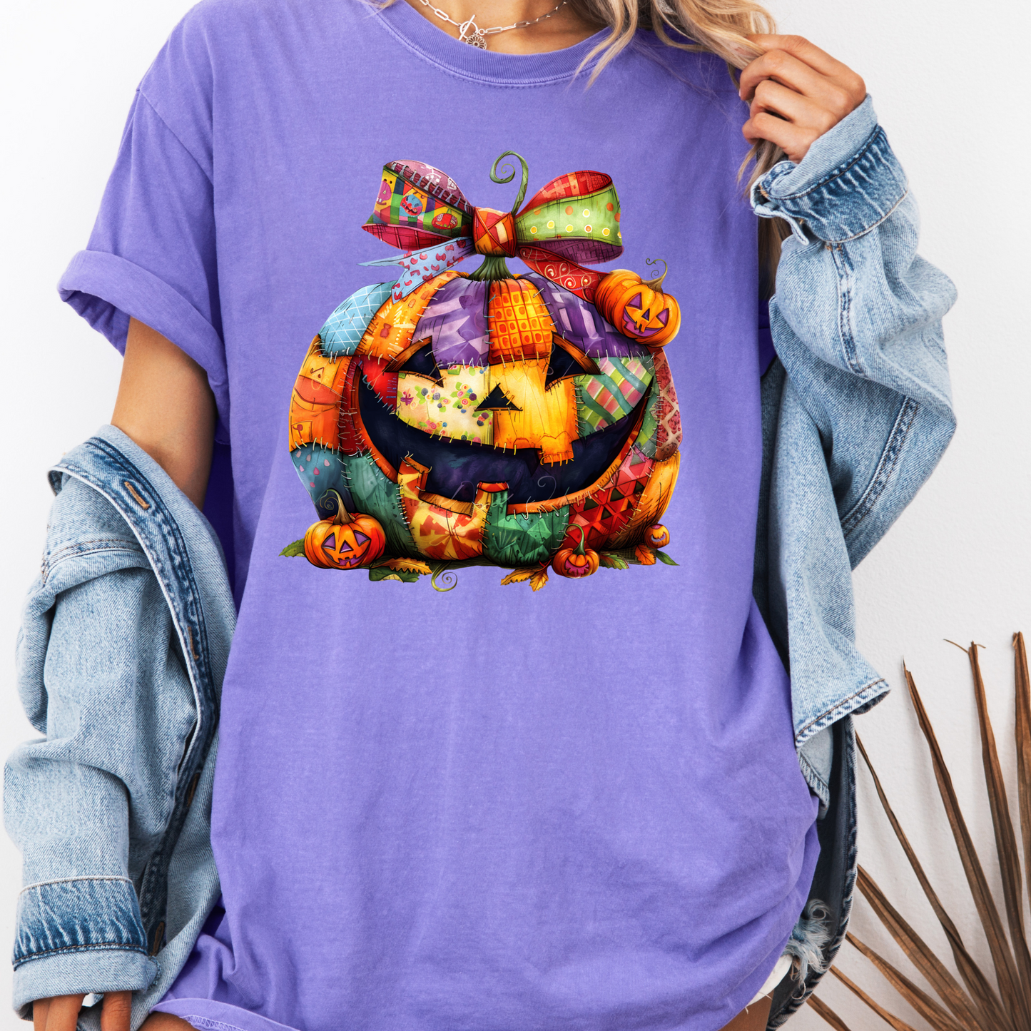 Patchwork Jack-o’-Lantern Comfort Color T-shirt | Cozy Fall Pumpkin tees| Fall Pumpkin shirts | Cute Colorful Halloween tees
