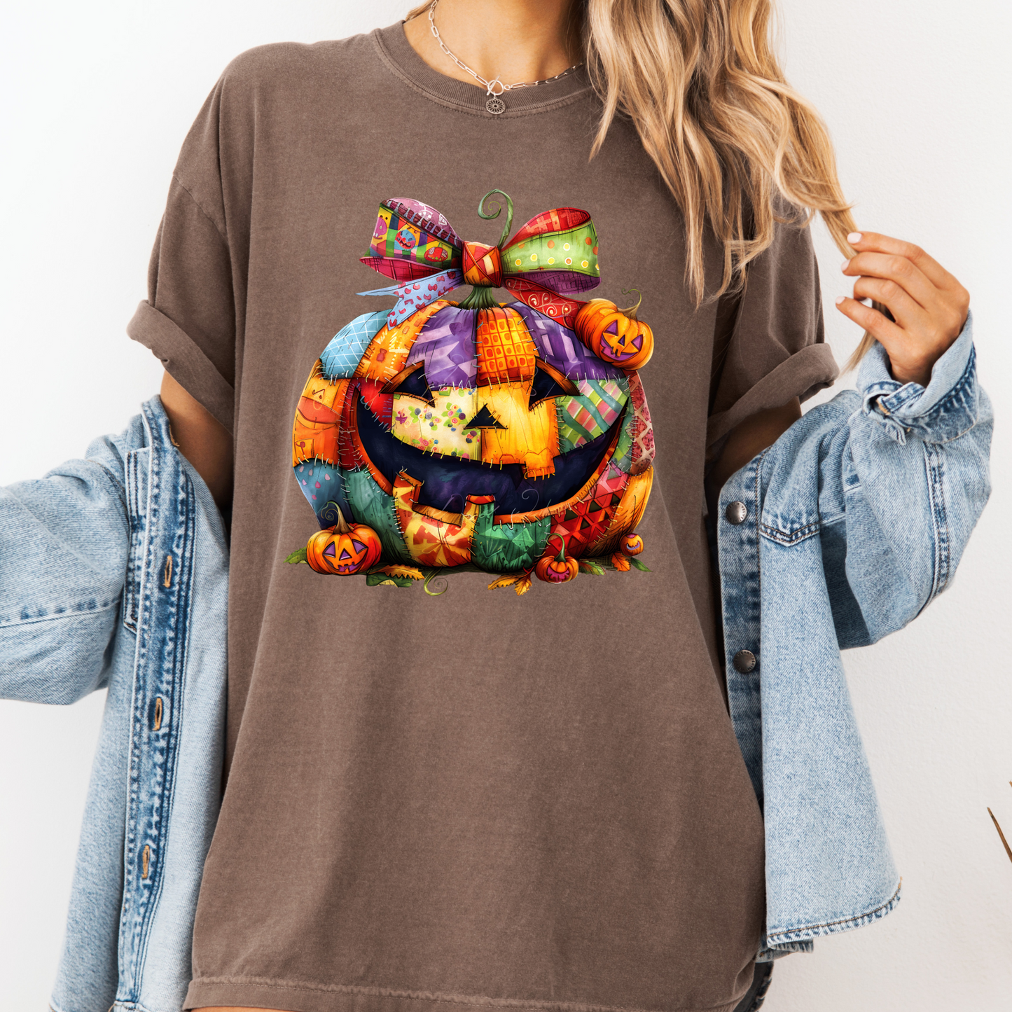 Patchwork Jack-o’-Lantern Comfort Color T-shirt | Cozy Fall Pumpkin tees| Fall Pumpkin shirts | Cute Colorful Halloween tees