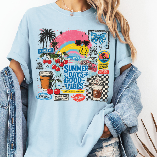 Summer Days Good Vibes Graphic Tee – Trendy Retro Summer Shirt