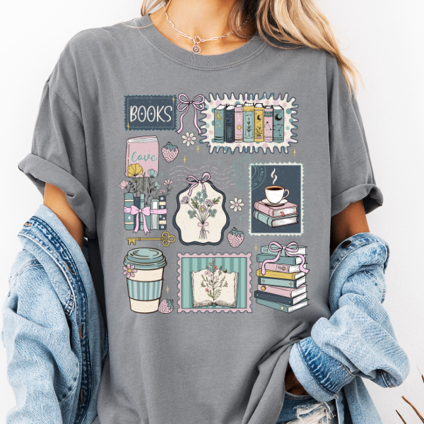 Cozy Book Lover Graphic Tee – Cute Reading Aesthetic Shirt, Books & Coffee Lover Comfort Color Tee