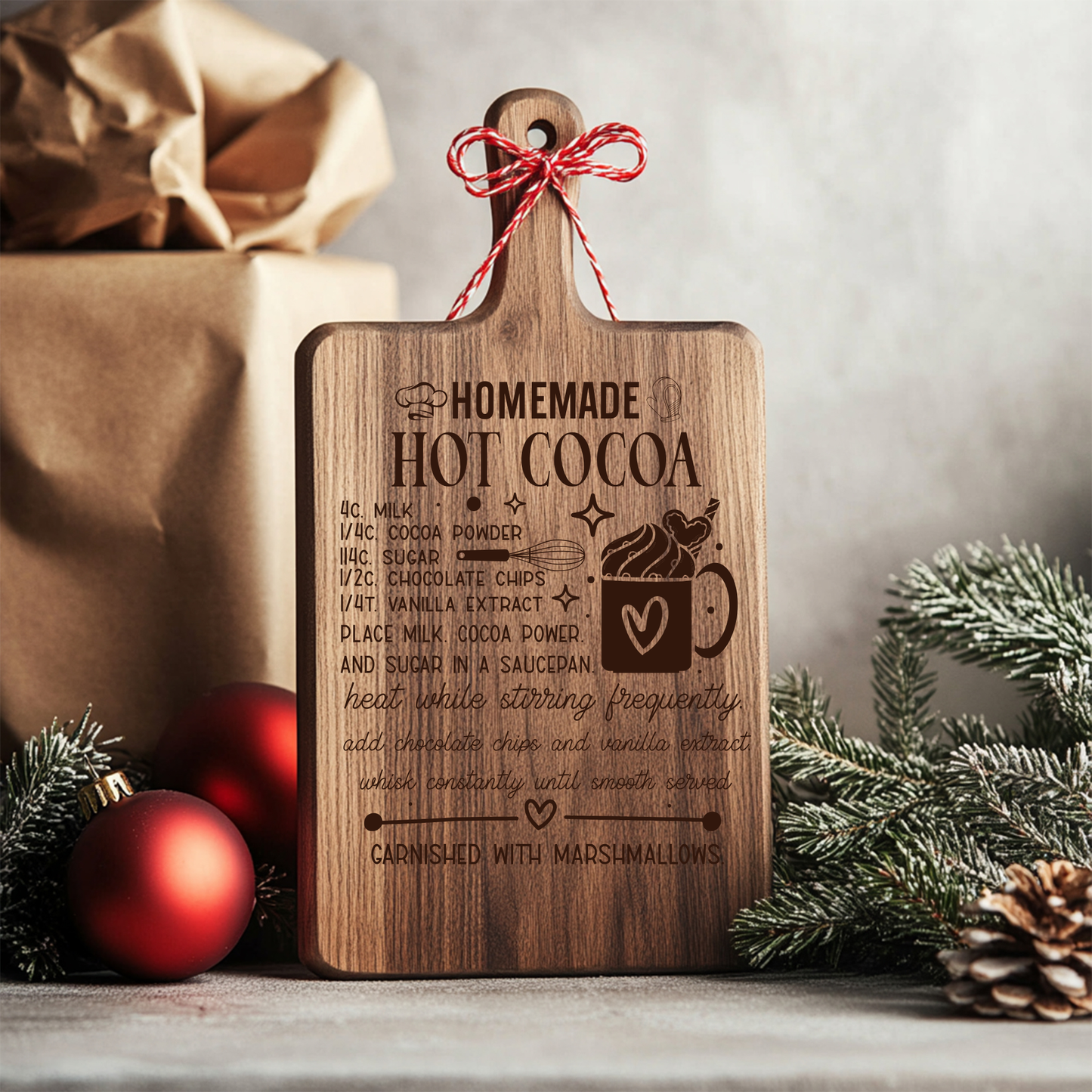 Personalized Christmas Cutting Board | Homemade Recipe Engraved | Holiday Gift Idea