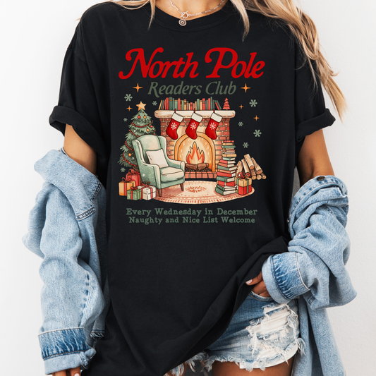 North Pole Book Club Christmas T-Shirt | Comfort Colors Holiday Book Lover Tee