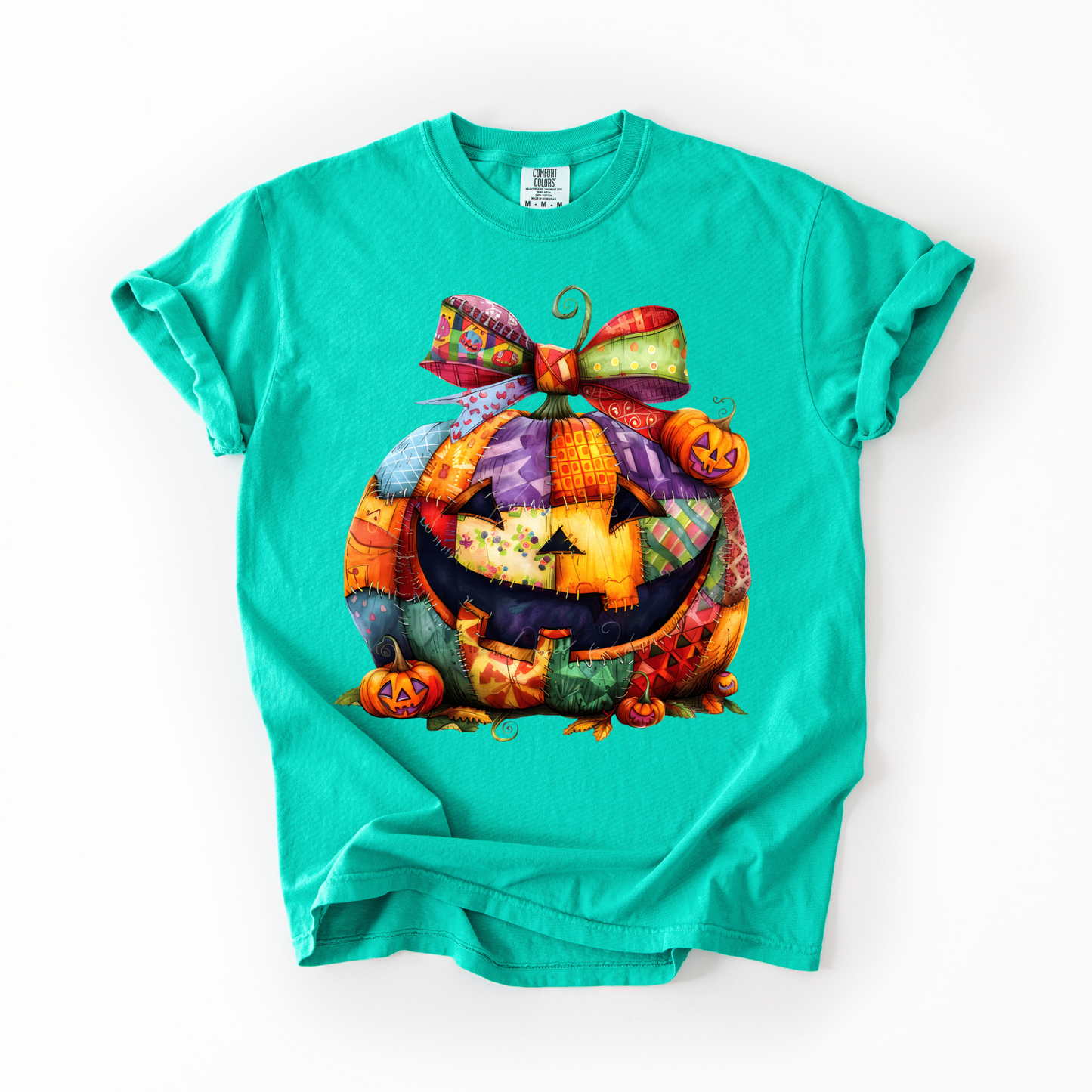 Patchwork Jack-o’-Lantern Comfort Color T-shirt | Cozy Fall Pumpkin tees| Fall Pumpkin shirts | Cute Colorful Halloween tees
