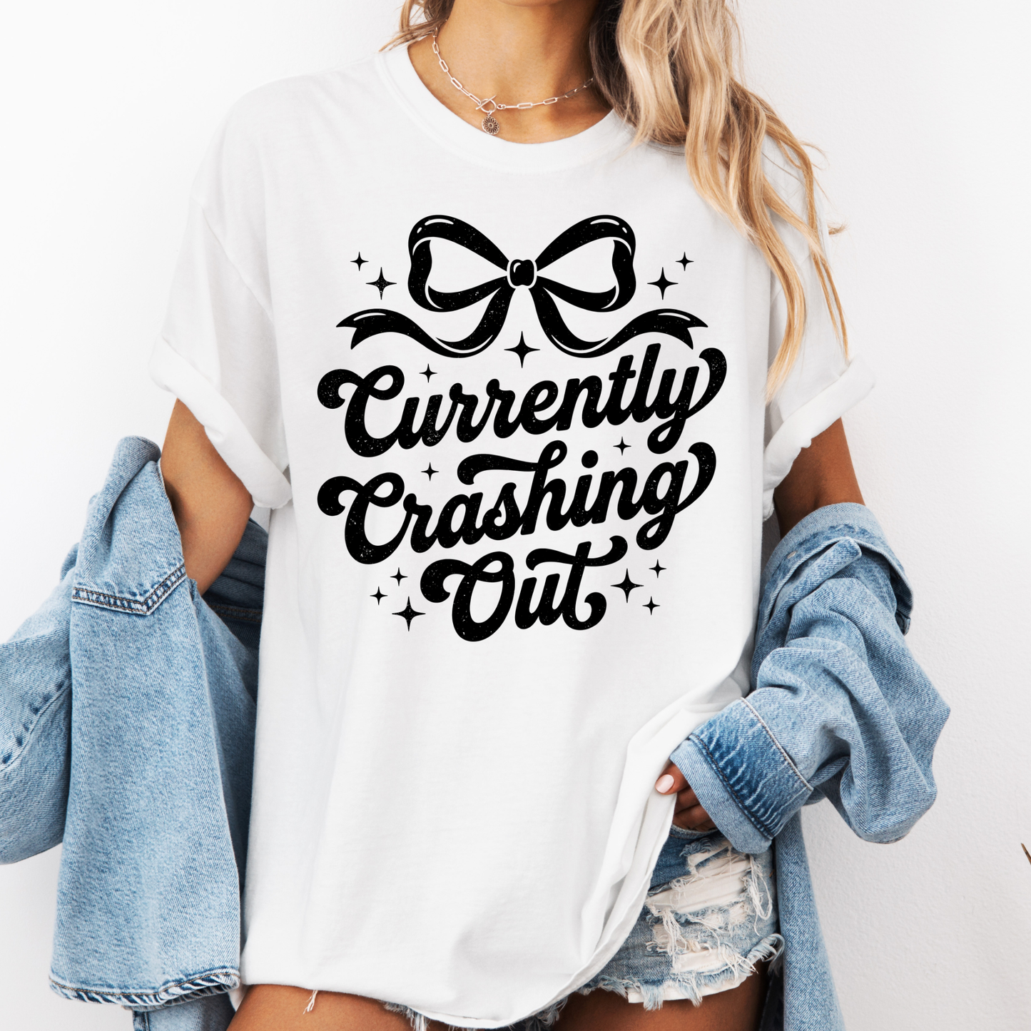 Currently Crushing It Graphic T-Shirt – Trendy Pink Bow Tee for Women, Cute Girly Statement Shirt, Casual Everyday Outfit Top