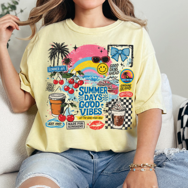 Summer Days Good Vibes Graphic Tee – Trendy Retro Summer Shirt