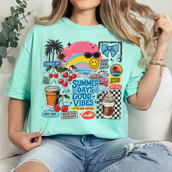 Summer Days Good Vibes Graphic Tee – Trendy Retro Summer Shirt
