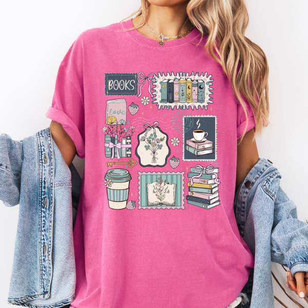 Cozy Book Lover Graphic Tee – Cute Reading Aesthetic Shirt, Books & Coffee Lover Comfort Color Tee