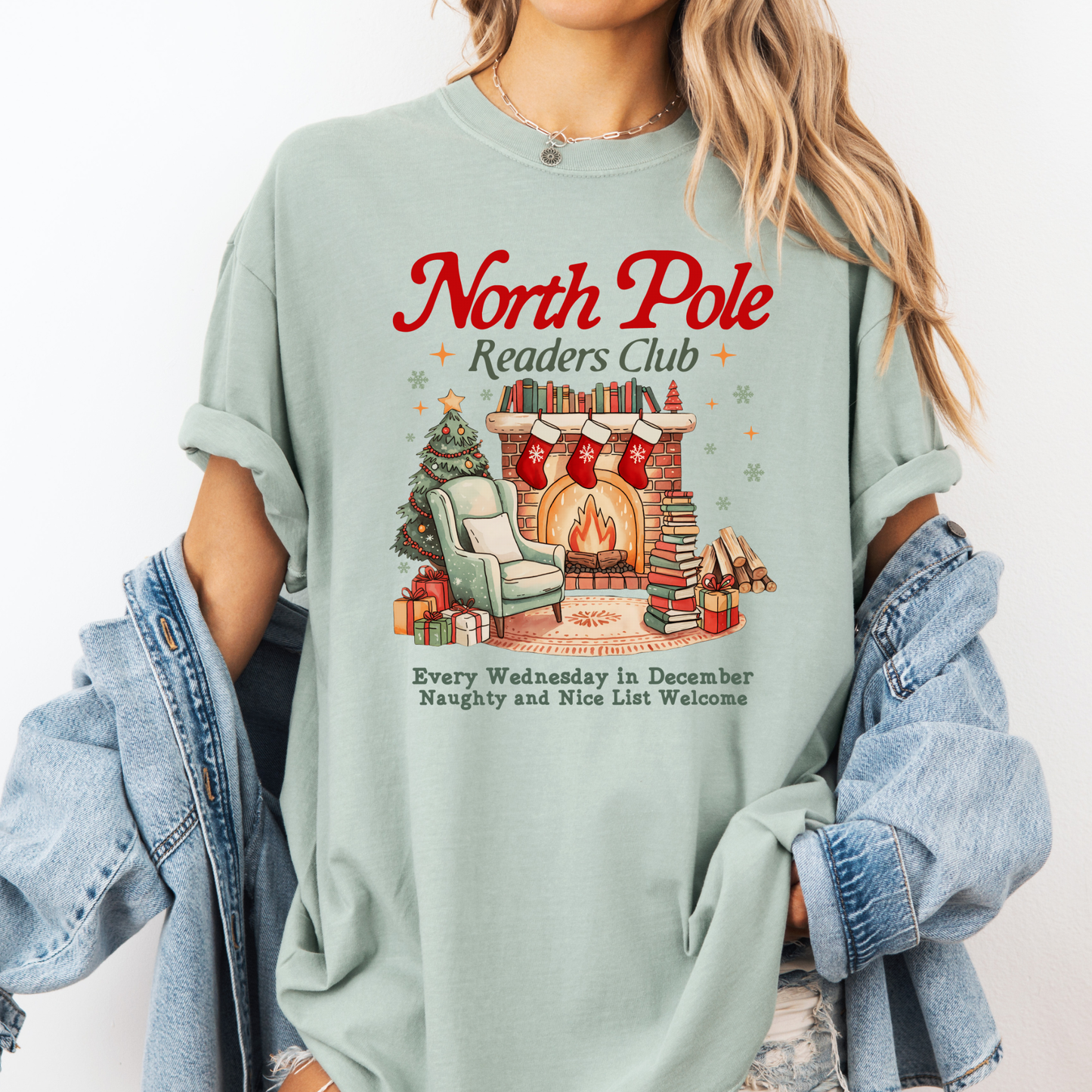 North Pole Book Club Christmas T-Shirt | Comfort Colors Holiday Book Lover Tee