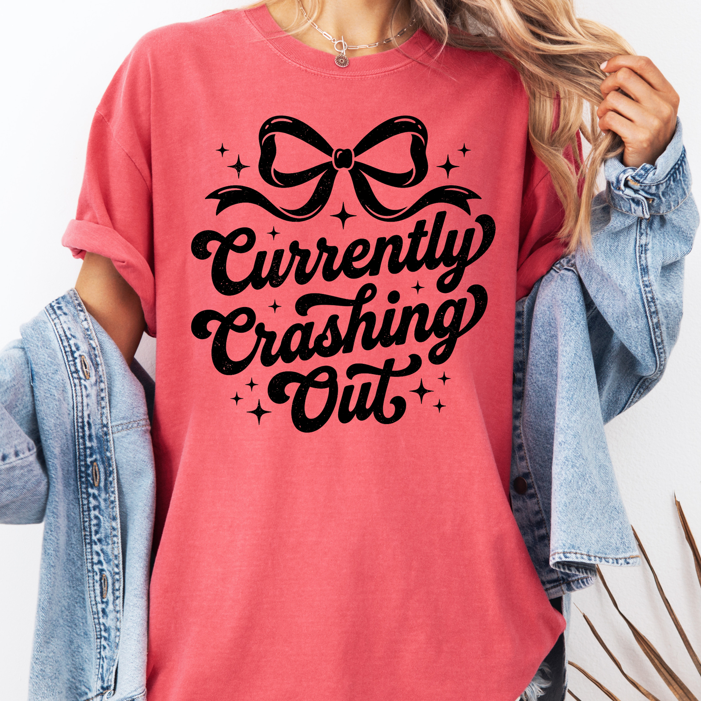 Currently Crushing It Graphic T-Shirt – Trendy Pink Bow Tee for Women, Cute Girly Statement Shirt, Casual Everyday Outfit Top