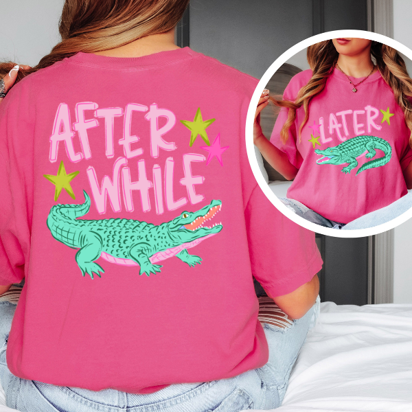 After While Later Graphic Tee – Funny Retro Alligator Shirt, Trendy Summer Back Print Tee