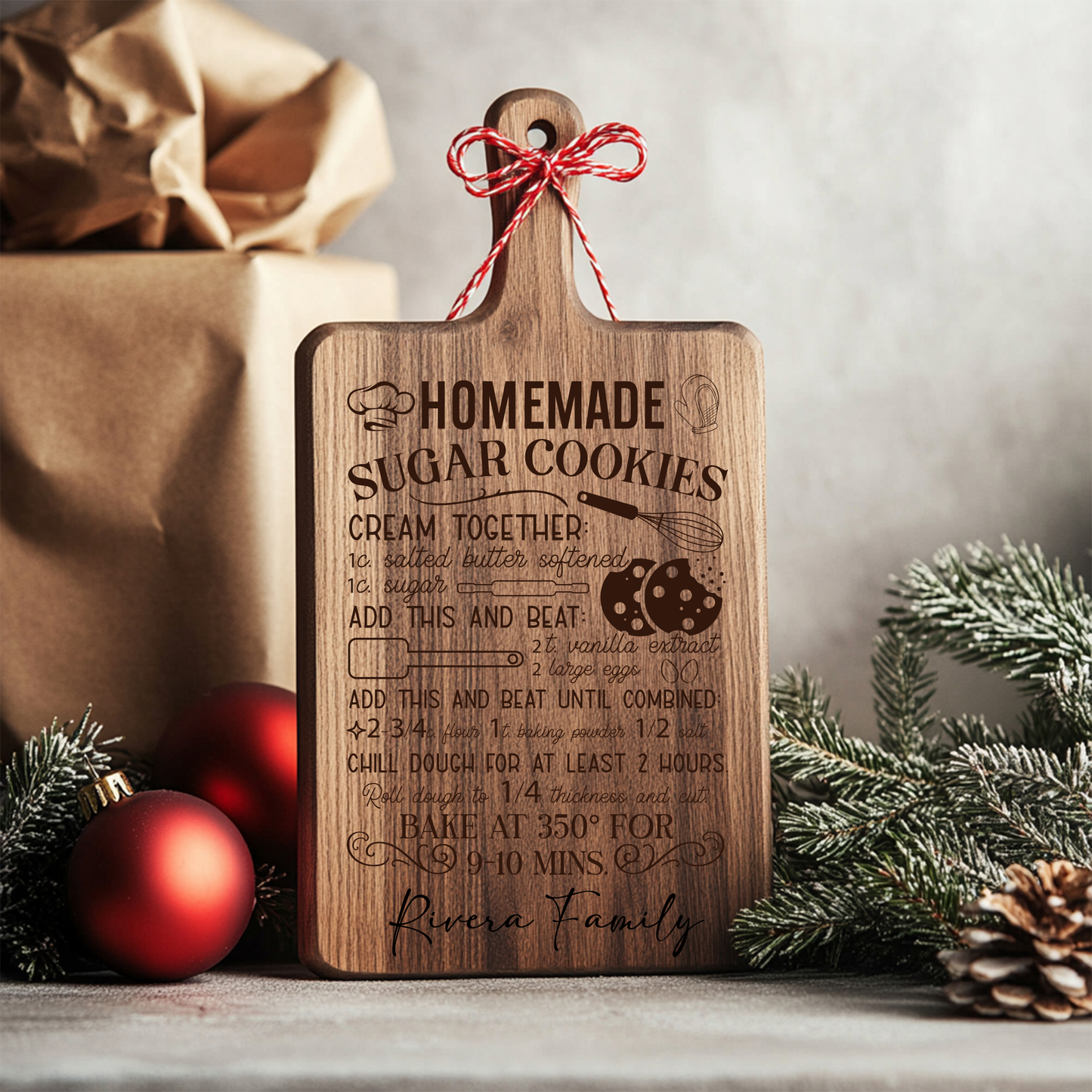 Personalized Christmas Cutting Board | Homemade Recipe Engraved | Holiday Gift Idea