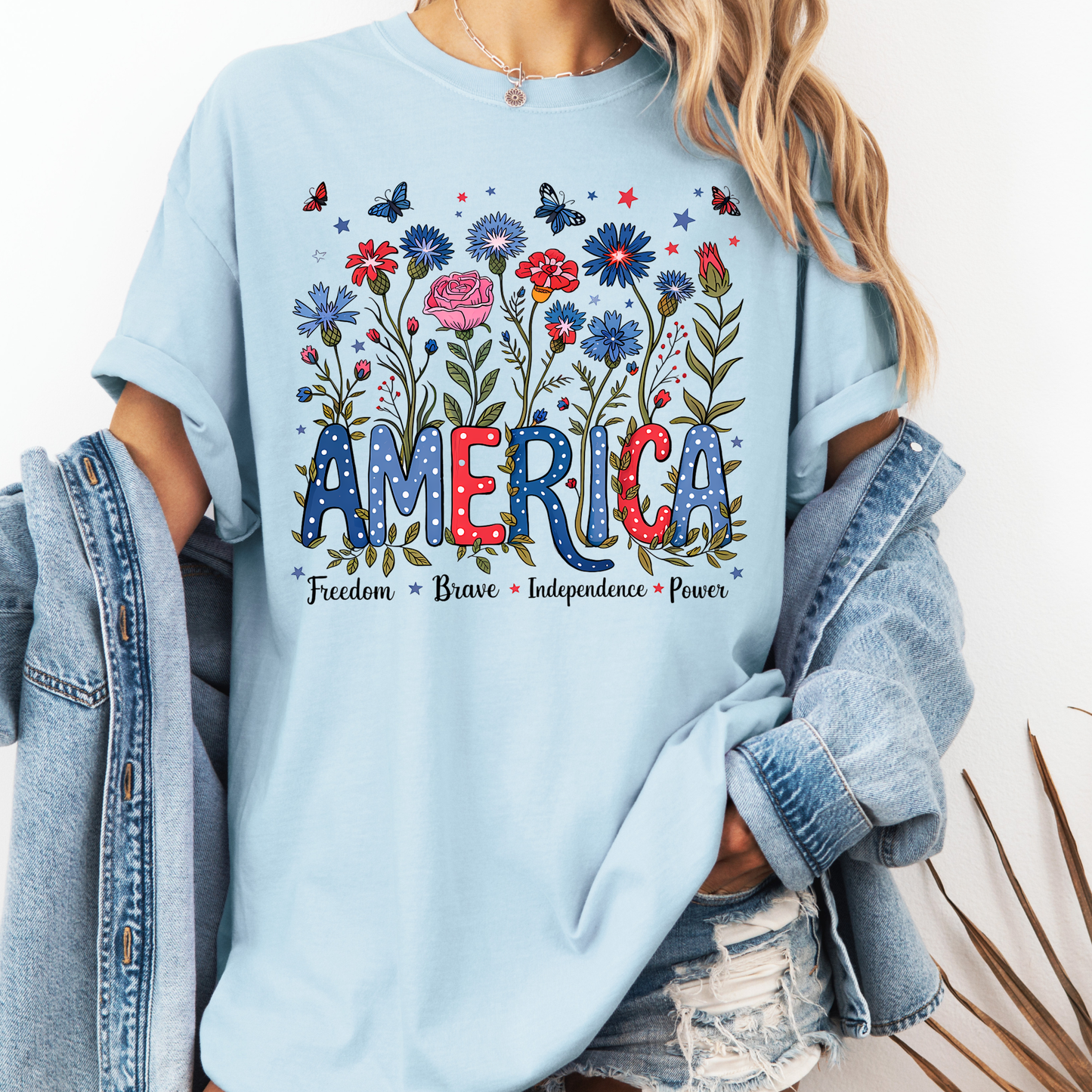 Floral America Shirt, Patriotic Flower Tee, 4th of July Floral Shirt, Cute USA Shirt, Summer Graphic Tee