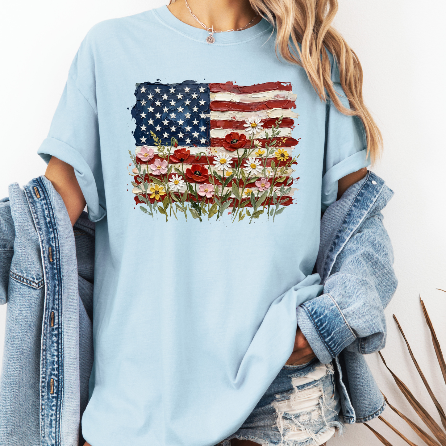 American Flag Floral Shirt, Patriotic Flower Flag Tee, 4th of July Shirt, USA Graphic Tee, Vintage Flag Shirt