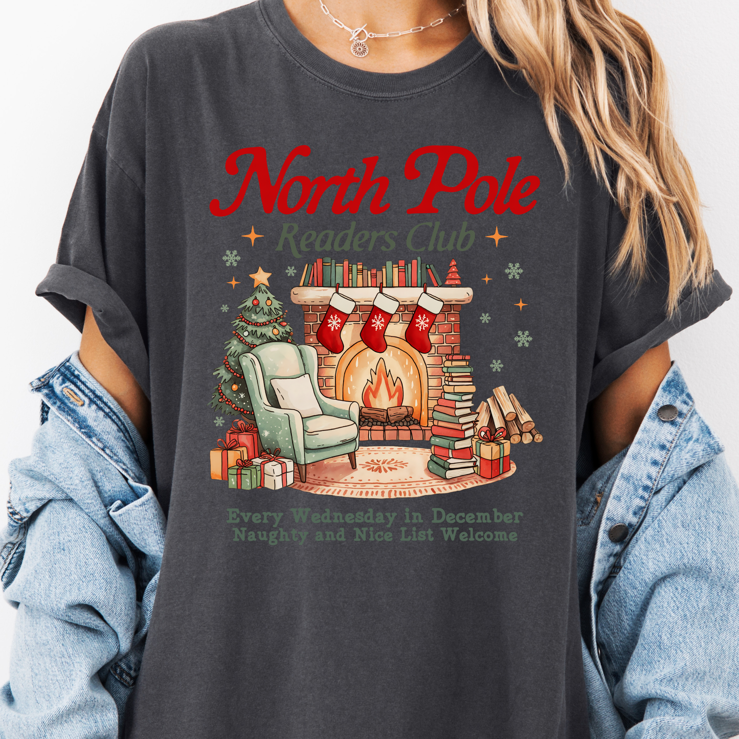 North Pole Book Club Christmas T-Shirt | Comfort Colors Holiday Book Lover Tee