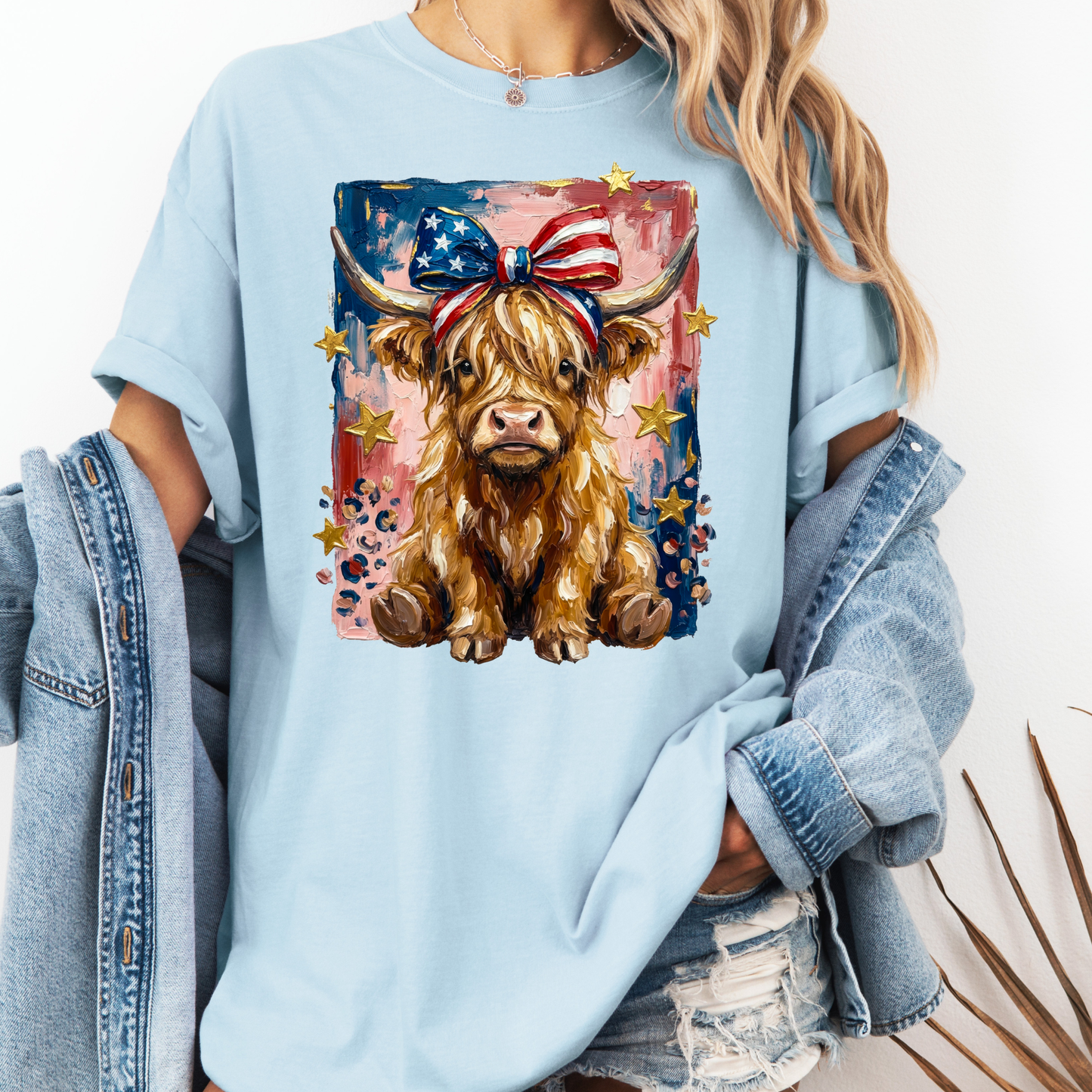 Patriotic Highland Cow Shirt, 4th of July Cow Tee, Cute Farm Animal Shirt, USA Cowgirl Shirt, Western Patriotic Tee