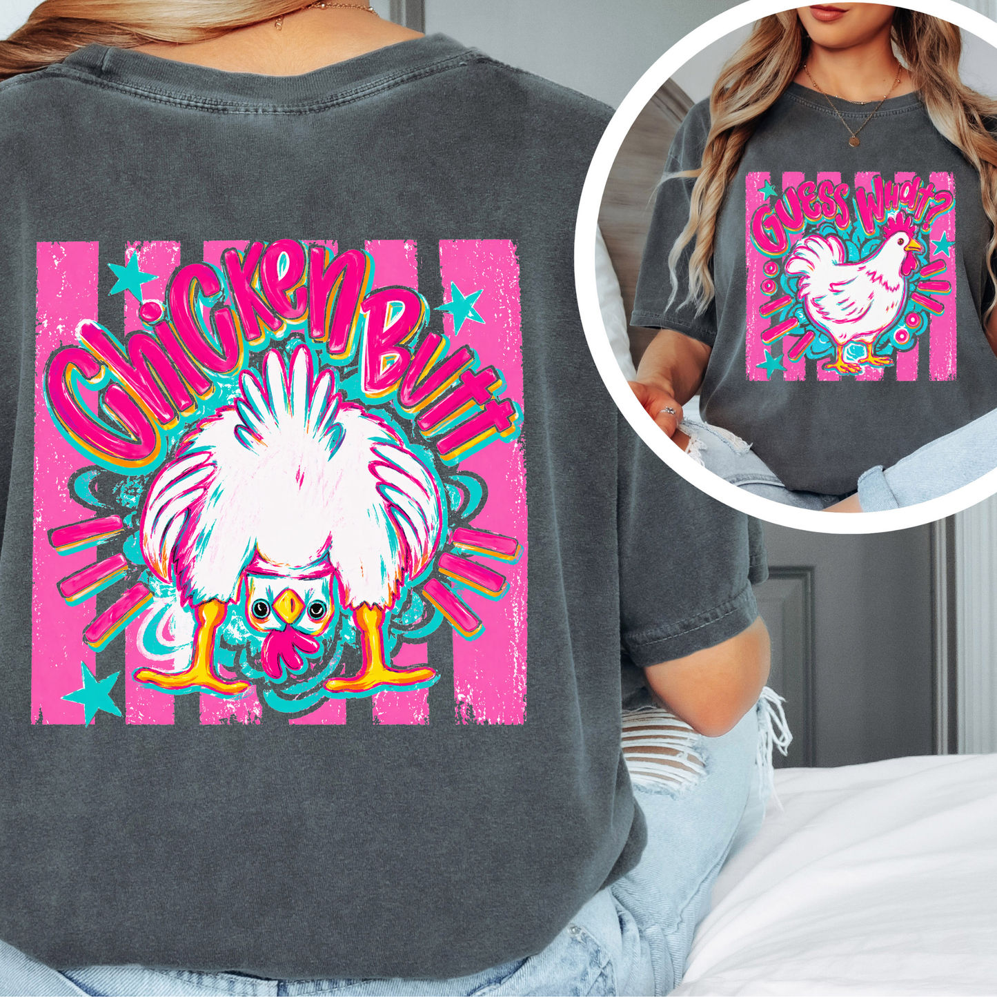 Guess What Chicken Butt Shirt – Funny Retro Chicken Graphic Tee