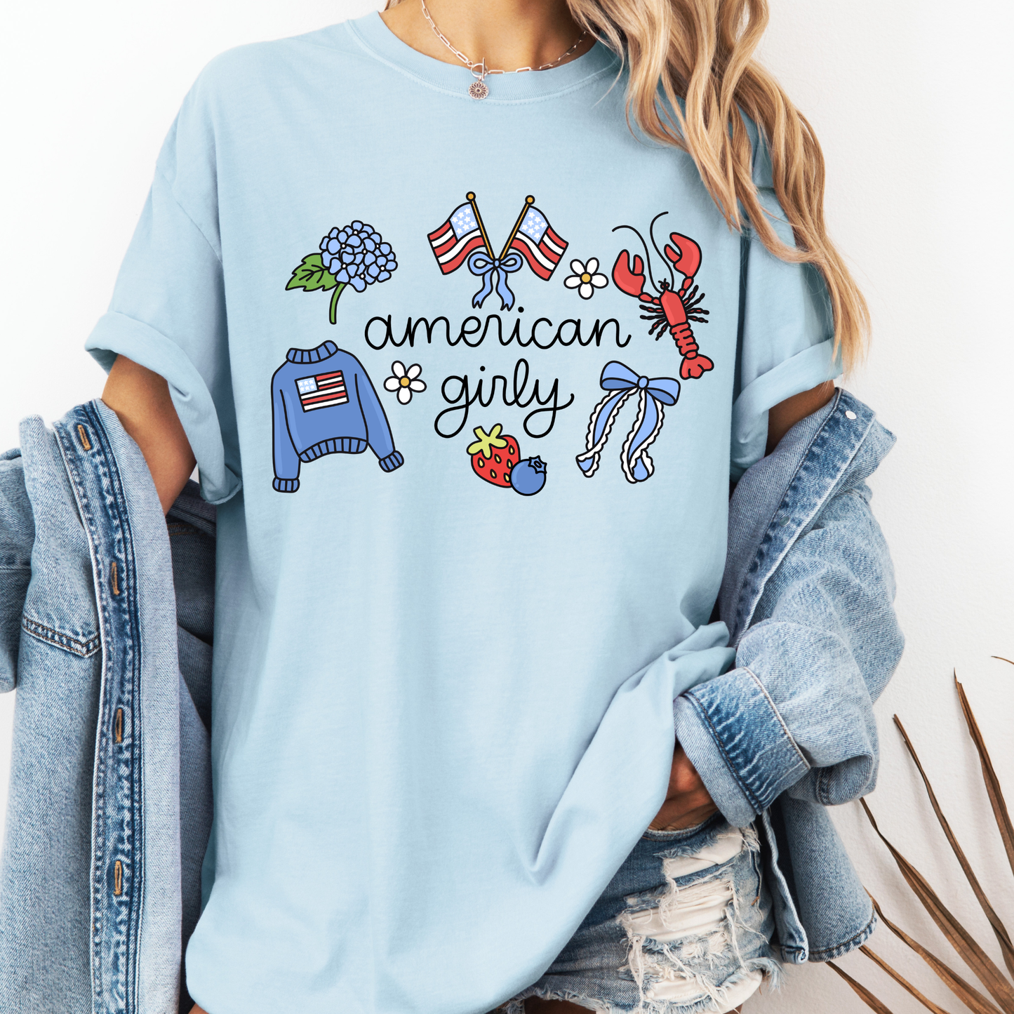 American Girly Shirt, Coquette 4th of July Tee, Cute Patriotic Shirt, Girly USA Graphic Tee, Preppy Summer Shirt