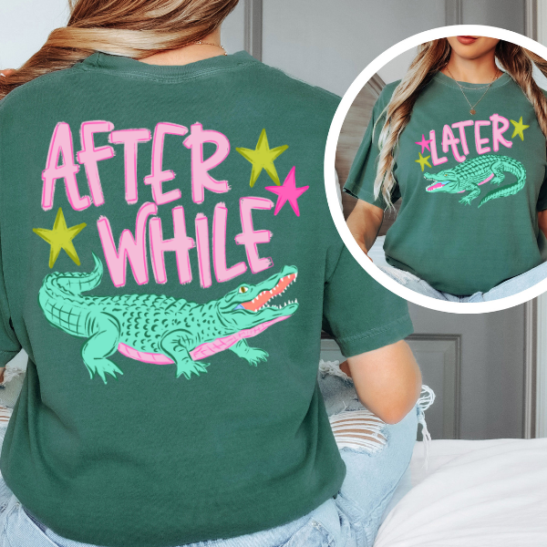 After While Later Graphic Tee – Funny Retro Alligator Shirt, Trendy Summer Back Print Tee