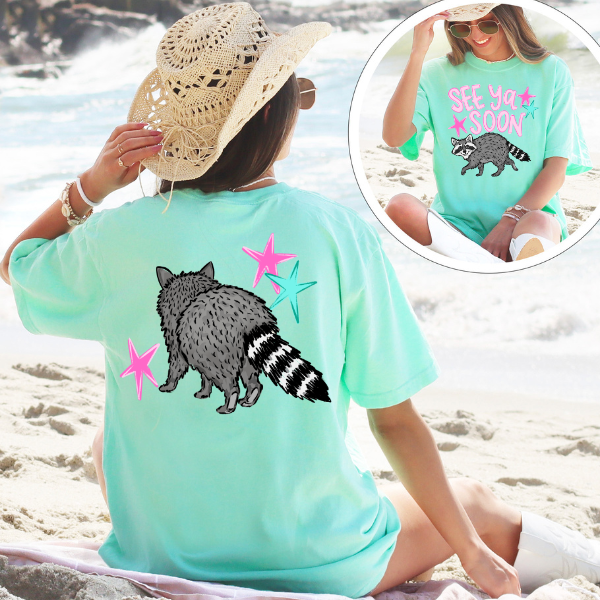See Ya Soon Raccoon Graphic Tee – Funny Cute Animal Shirt, Trendy Back Print Tee