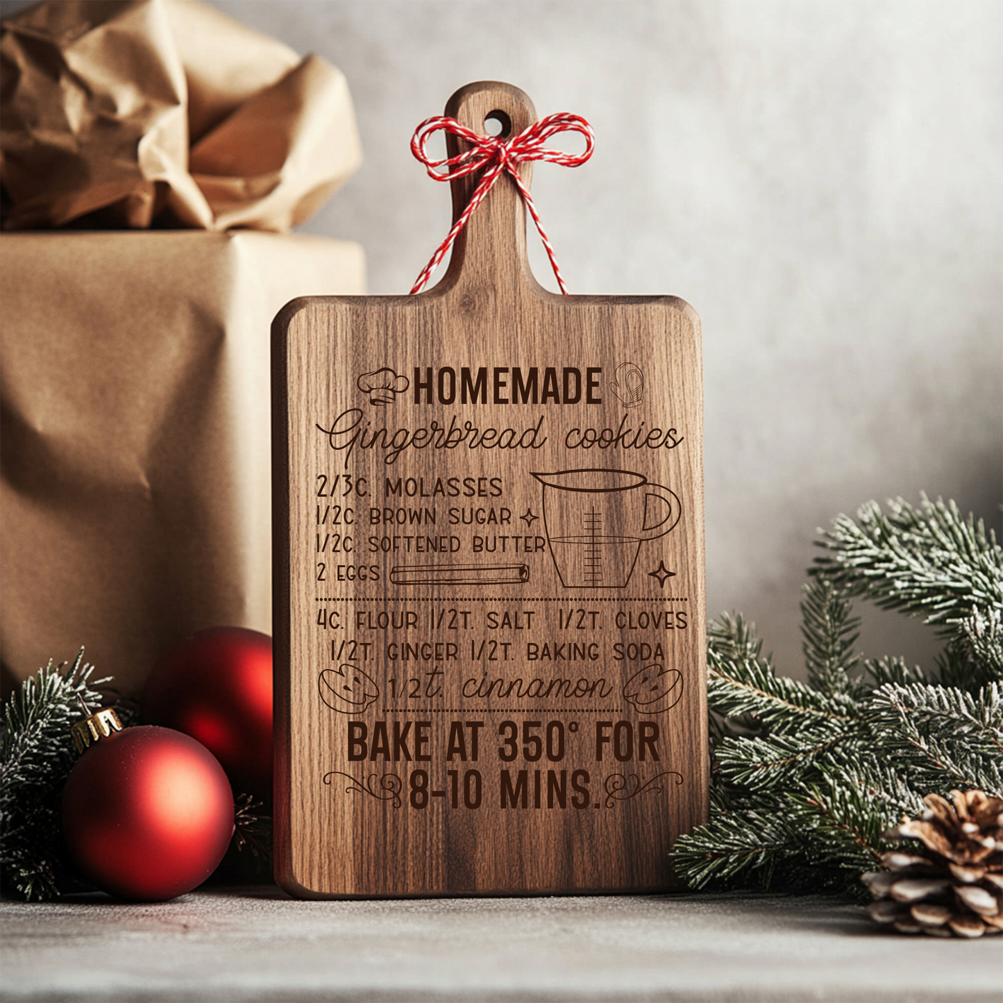Personalized Christmas Cutting Board | Homemade Recipe Engraved | Holiday Gift Idea