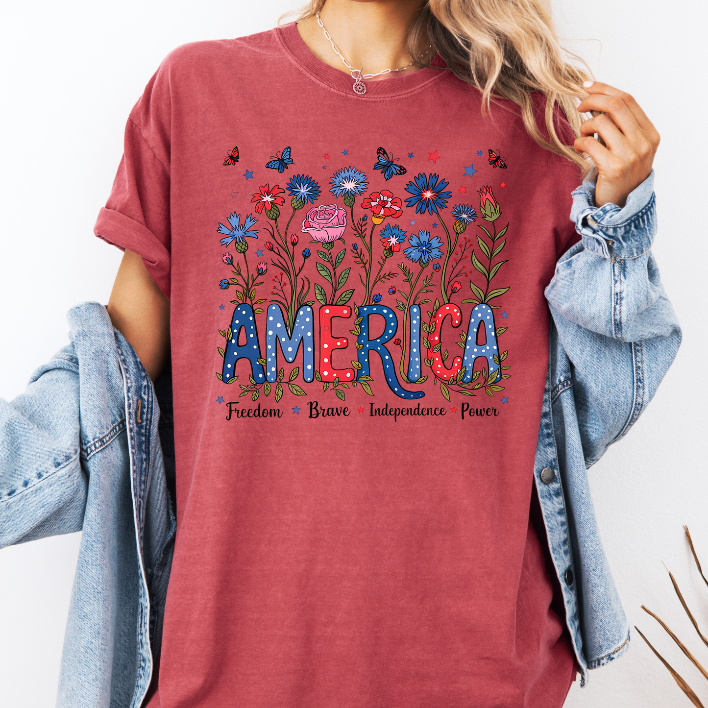 Floral America Shirt, Patriotic Flower Tee, 4th of July Floral Shirt, Cute USA Shirt, Summer Graphic Tee