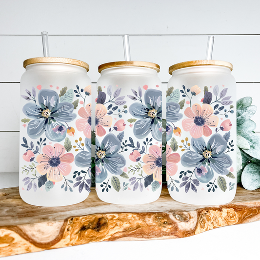 Blue Floral Glass Tumbler