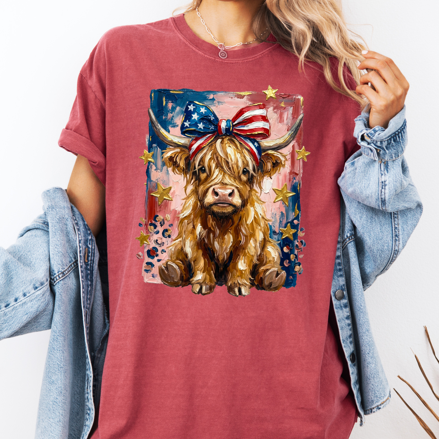 Patriotic Highland Cow Shirt, 4th of July Cow Tee, Cute Farm Animal Shirt, USA Cowgirl Shirt, Western Patriotic Tee
