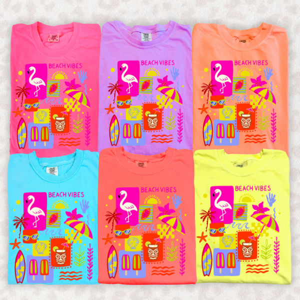 Beach Vibes Graphic Tee – Colorful Summer Shirt, Tropical Flamingo Tee, Cute Vacation Outfit