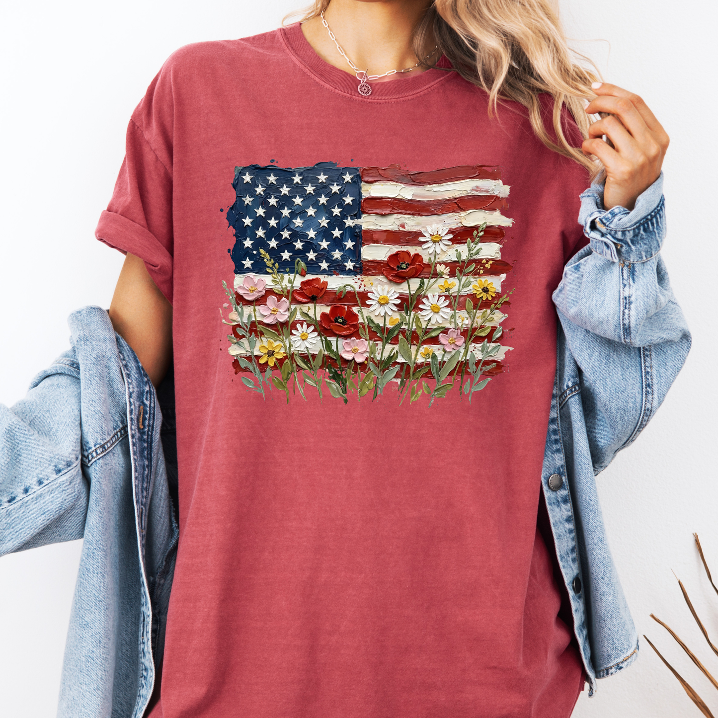 American Flag Floral Shirt, Patriotic Flower Flag Tee, 4th of July Shirt, USA Graphic Tee, Vintage Flag Shirt