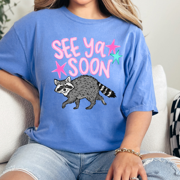 See Ya Soon Raccoon Graphic Tee – Funny Cute Animal Shirt, Trendy Back Print Tee