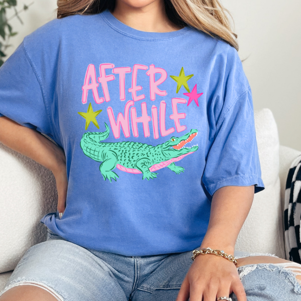 After While Later Graphic Tee – Funny Retro Alligator Shirt, Trendy Summer Back Print Tee